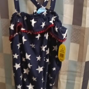 FINAL PRICE NWT Lightning Bug navy halter top w white stars & red trim Size 8